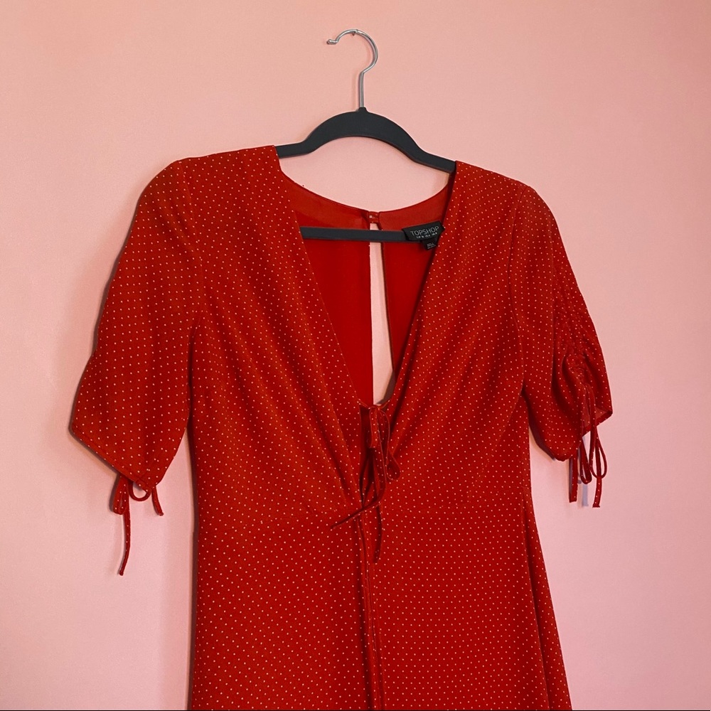 Top Shop Red Polka Dot Midi Dress